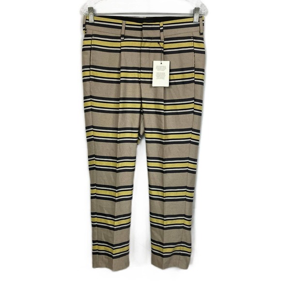 NWT‎ ASOS Pants Womens Sz 30x32 Unisex Beige Yellow Striped Tapered Crop Smart - Picture 1 of 13
